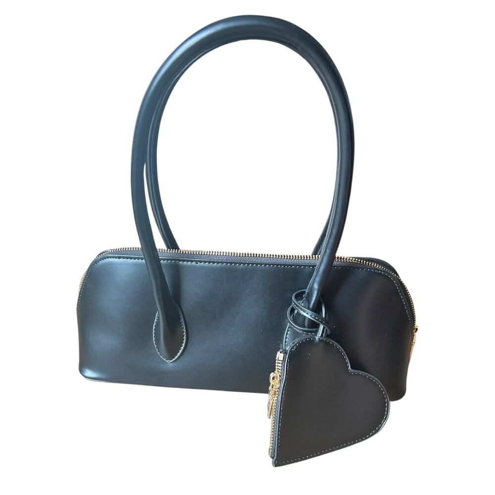 Urban Expressions Black Vegan Leather Bag with Heart Charm Zip Up Wallet